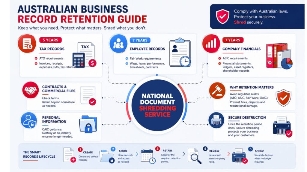 Australian businesses must diligently track their records, following specific retention periods for different types. This ensures compliance and aids in effective management.